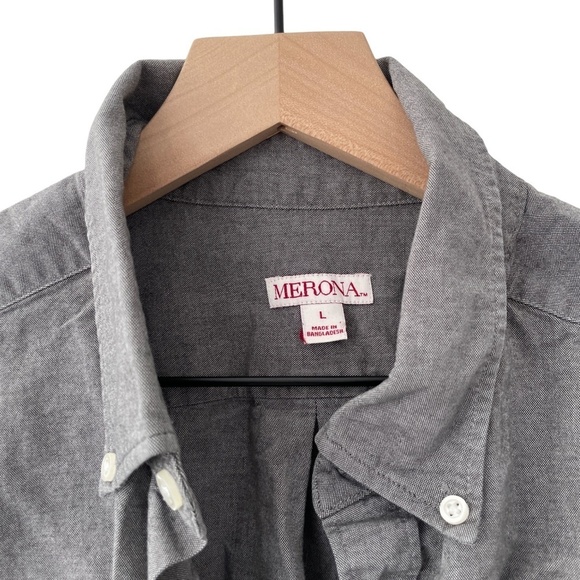 Merona Men's Gray Long Sleeve Button down Shirt Cotton Pocket - Picture 5 of 8